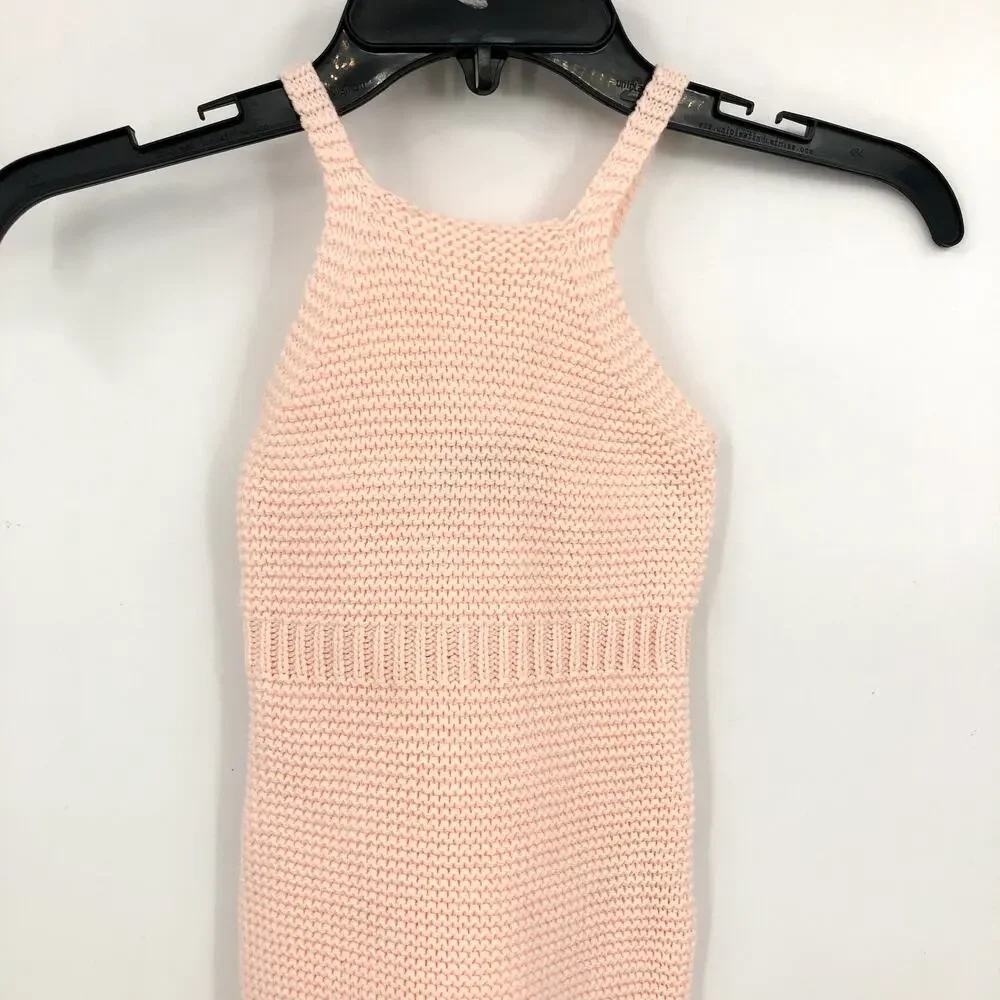 BARDOT Baby Girl Andi Knit Dress 12-18 Months Peach Pink Halter Neck NWT